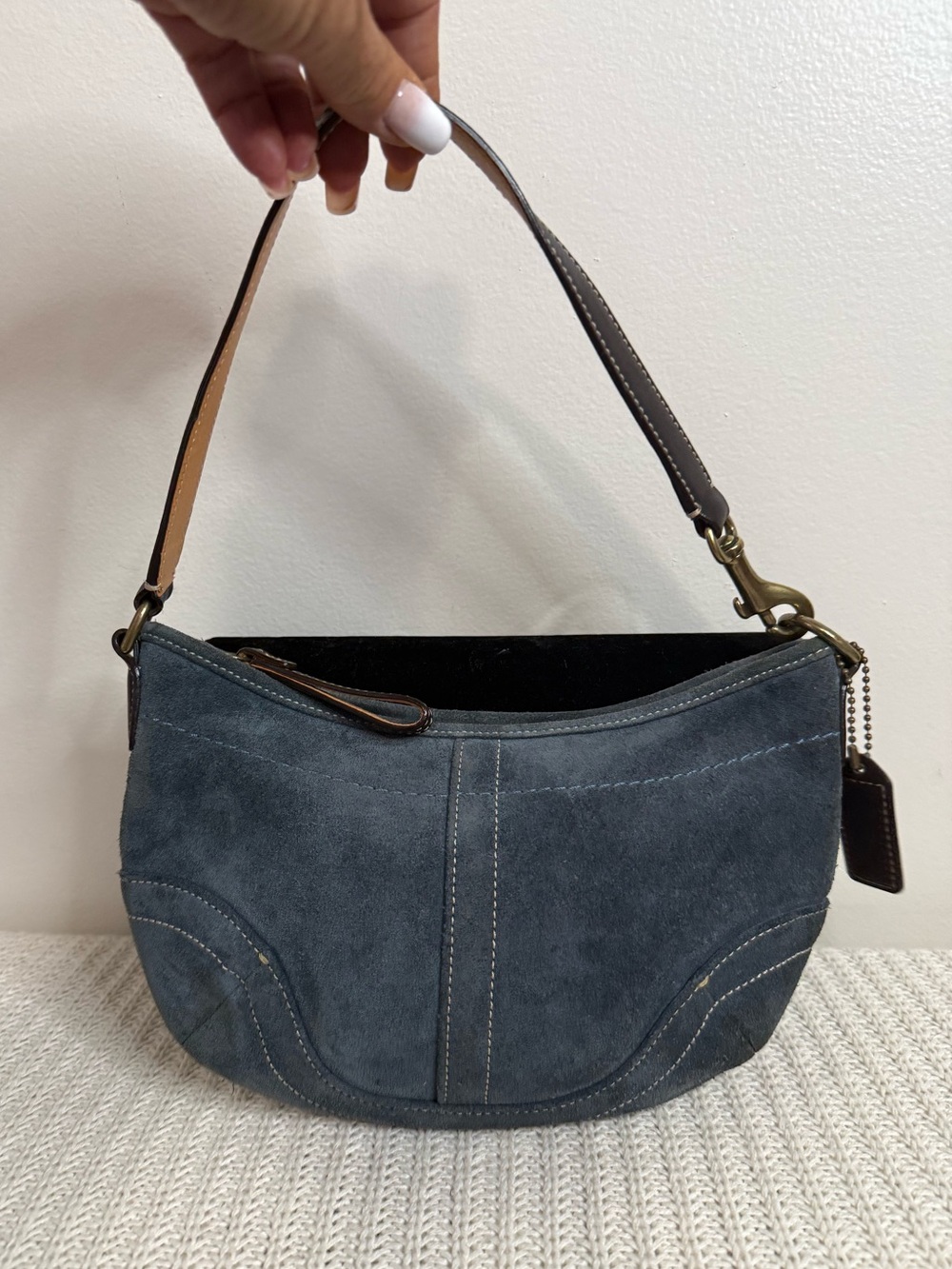 Coach #4284 Suede Shoulder Hobo Bag - Steel Blue small